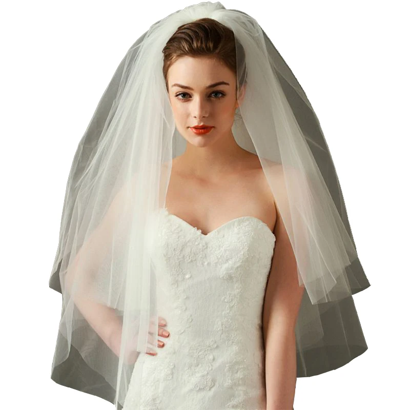 Fashion Wedding Veil Simple Tulle White Ivory Two Layers Bridal Veil Cheap Bride Accessories 75cm Short Women Veils With Comb bridal veil
