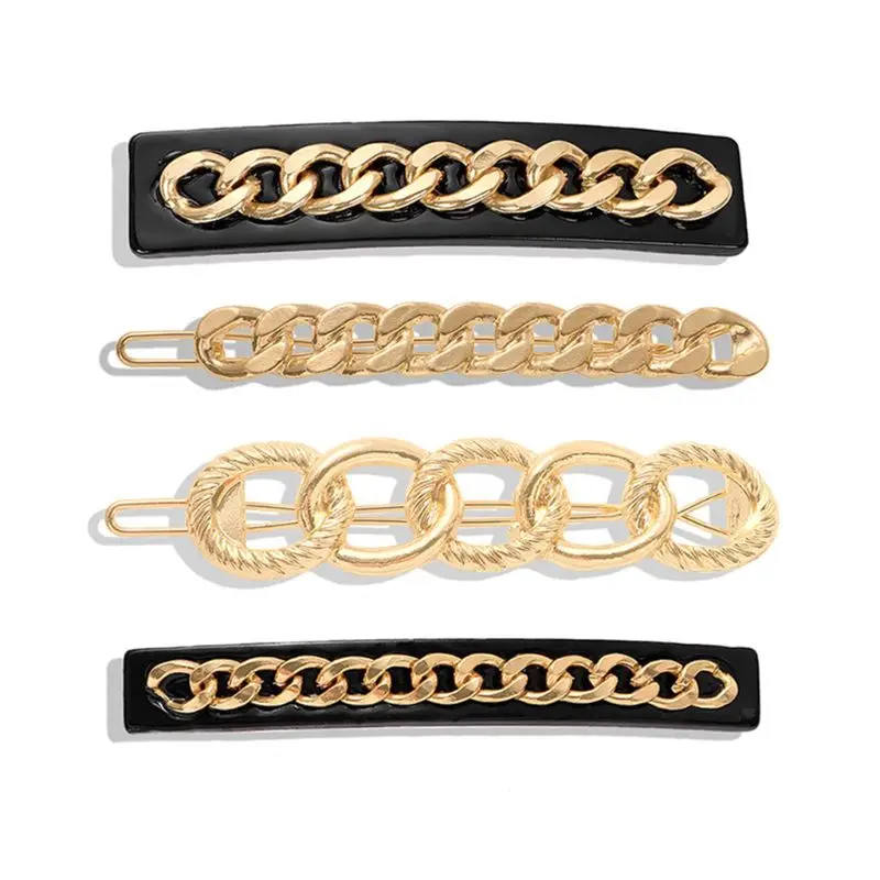 

4 Pcs/set Retro Temperament New Creative Twisted Chain Hairpin Word Clips Fashion Wild Women Hair Clip Set