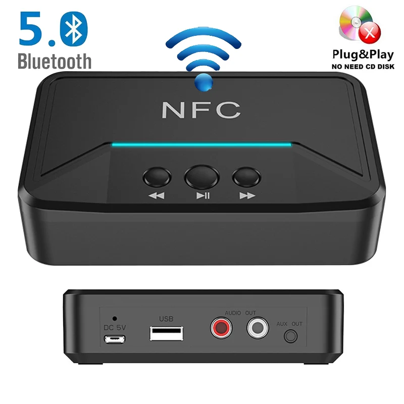 NFC receiver Bluetooth 5 0 Wireless Smart NFC Adapter HiFi Stereo Audio RCA 3 5mm Jack AUX Dongle for home CAR speaker Headphone