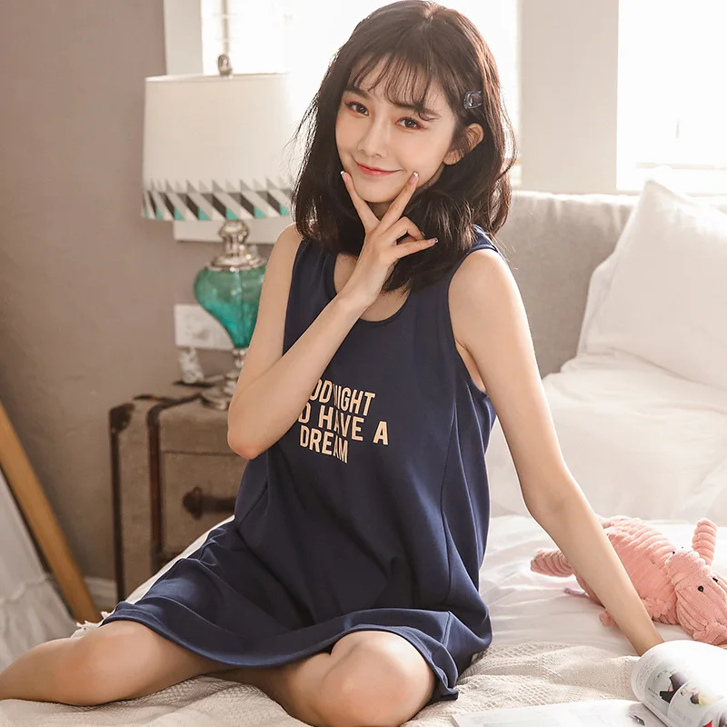 

By Fruit Pajamas 2019 Summer Pure Cotton Tank Top Nightgown Korean-style with Chest Pad Sleeveless Comfortable Dress Home Wear