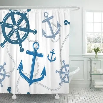 

Blue Anchor Nautical Colorful Marine Rope Boat Sail Sailboat Ship Yacht Waterproof Shower Curtain Curtains Decorative Bathroom