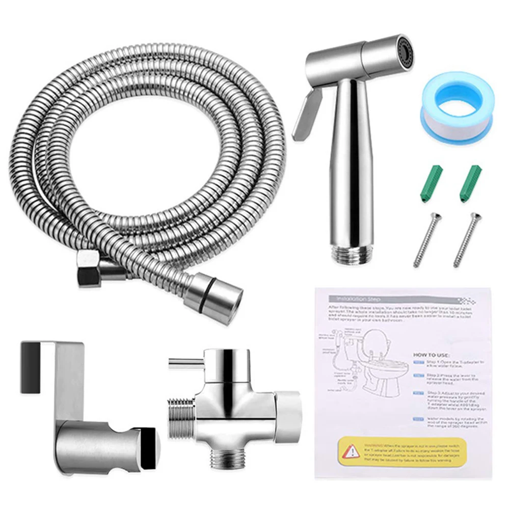 

Handheld Multifunctional Toilet Bidet Sprayer Set T Adapter Easy Install Faucet Accessories Bathroom Holder Stainless Steel Wall