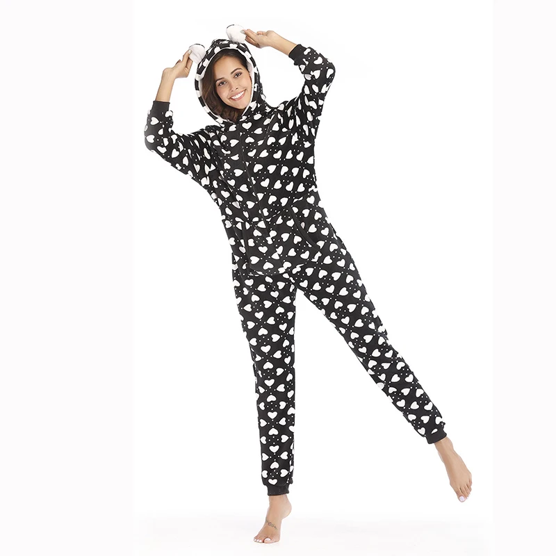 

Winter Flannel Jumpsuit Pajamacute Cute Little Bear Patterns Of Love Pajamas Suit Nightwear Comfoatable Keep Warm Soft Homewear