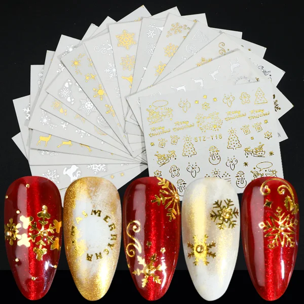 STZ-YA Set 16pcs 30 шт. Рождественские декоративные наклейки для ногтей Белый Красный снежинка Водные Наклейки для ногтей зимние рождественские обертывания маникюрный набор ползунков LA862-1 - Цвет: STZ-YA Set 16pcs