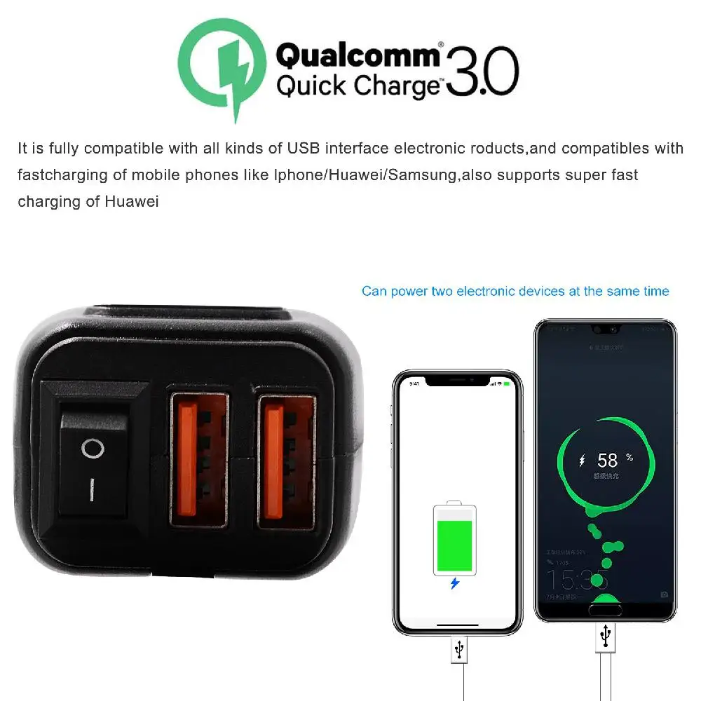 Мотоциклетное автомобильное зарядное устройство водонепроницаемый USB адаптер 12