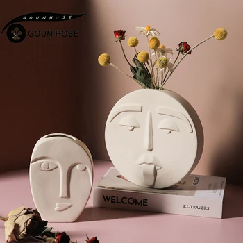 

Creative Facial Sculpture Ceramic Vase Flower Pot Planting Vase Desktop Decorative Vase Crafts Floral Storage Container
