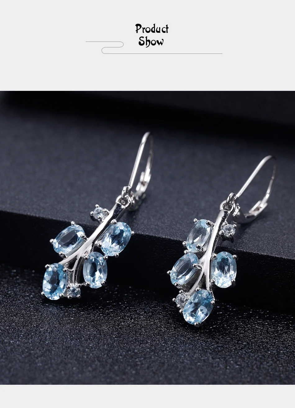 GEM'S балетные 925 пробы серебряные пальмовые серьги в виде дерева 5.01Ct натуральный Небесно-Голубой топаз Драгоценный Камень Висячие серьги для женщин хорошее ювелирное изделие