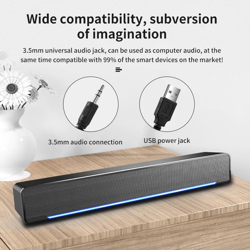 Регулируемый USB 3D беспроводной динамик Bluetooth 5,0 дыхательный светильник компьютерный динамик с 3,5 AUX интерфейсом для большинства цифровых устройств