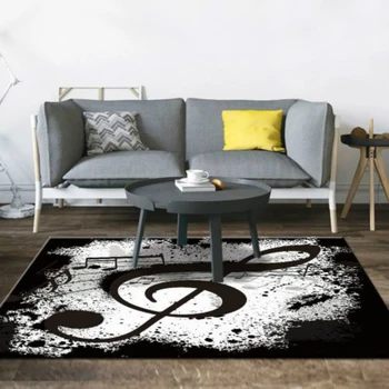 

3D printed music carpet black and white modern kids room rugs football living room bedside floor mat kitchen bathroom piano mat