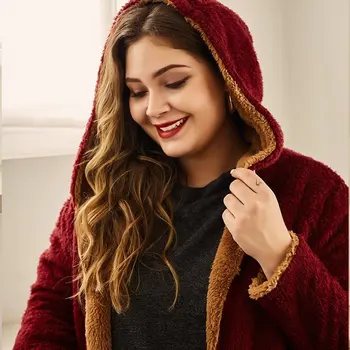 

Maternity Large Size Dress European and American Style Hooded Lalambswool Coat plus Size Maternity Clothes Winter