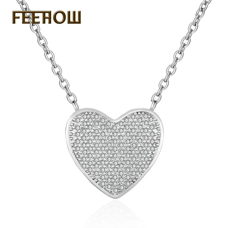 

FEEHOW Romantic Zirconia Heart-shaped Lovely Necklace for Women Wedding Dinner Party Valentine's Day Gift Jewelry FWNP2095
