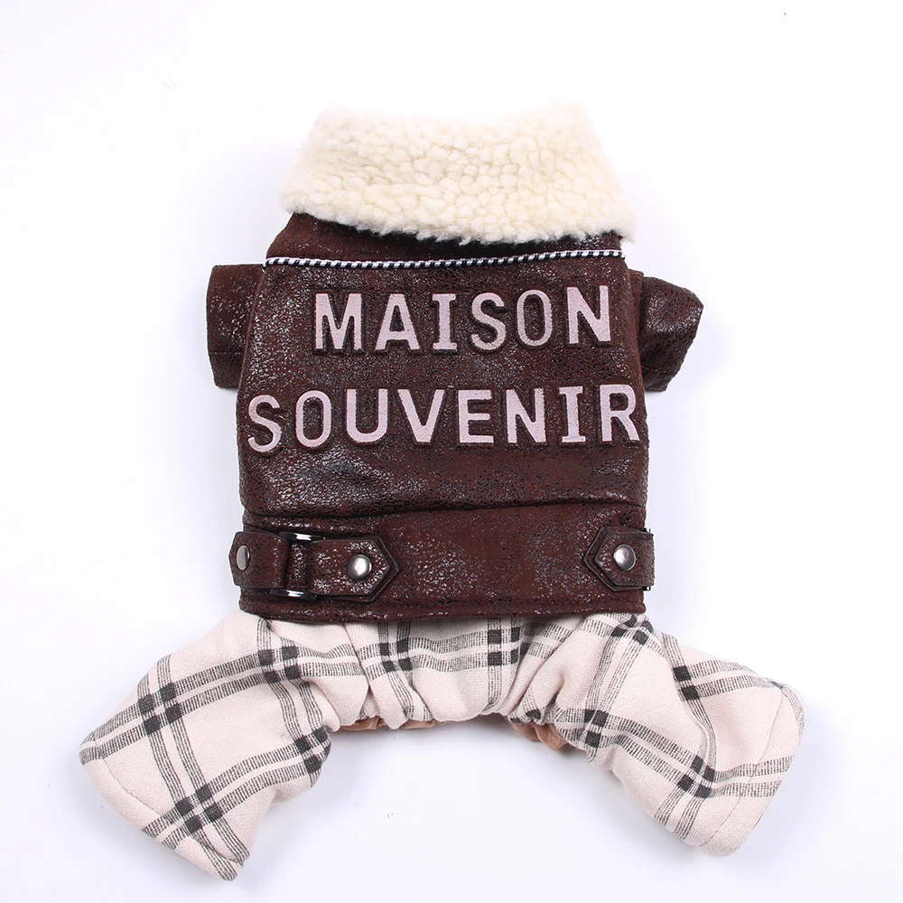 Модный комбинезон для собак из искусственной кожи с буквенным дизайном пальто