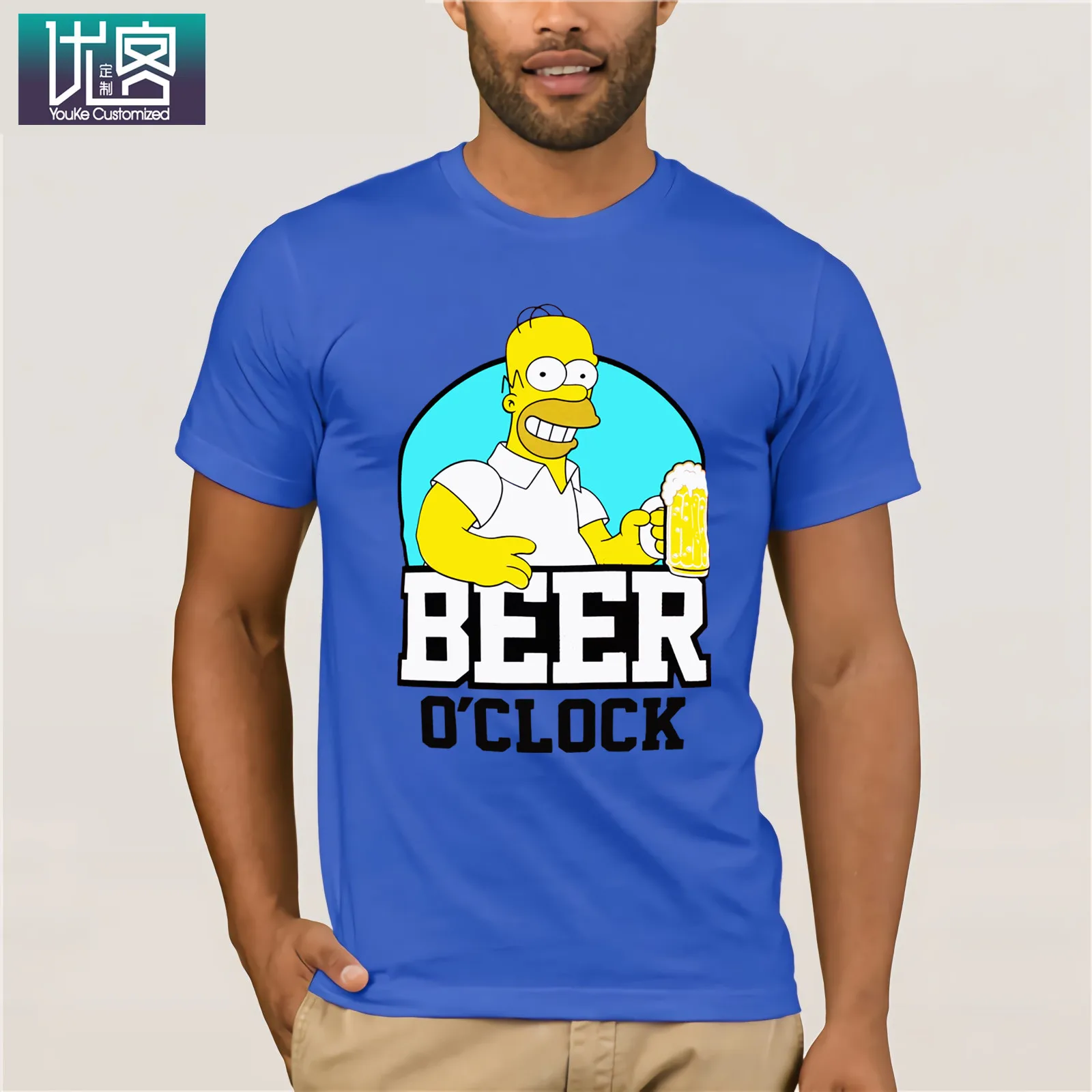 The Simpsons-BEER Clock-Homer Simpson, Мужская футболка, красные размеры, S-XXL, Забавные футболки, хлопковые топы, футболка, винтажный вырез лодочкой - Цвет: blue