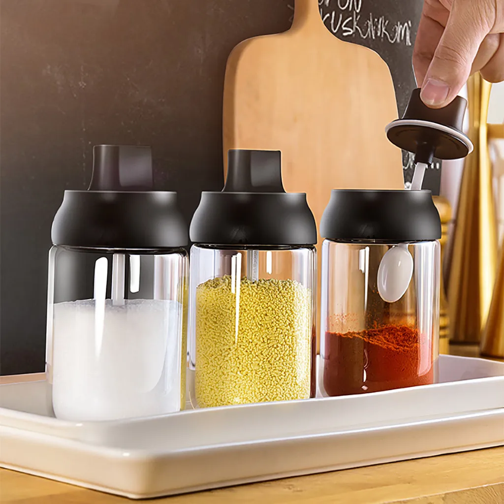 

250ML Spice Jar Storage Moisture Seal Leak-proof Lid Spoon Integral Seasoning Honey Jar Brush oil bottle storage tank F1209