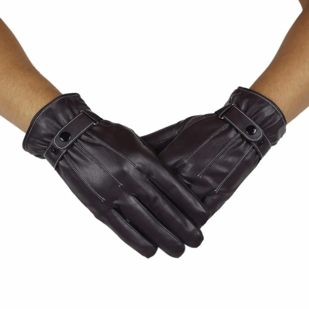 Мужские перчатки, зимние теплые кожаные перчатки, модные мужские ветрозащитные перчатки для вождения, осенние и зимние перчатки, плюс бархат# L20