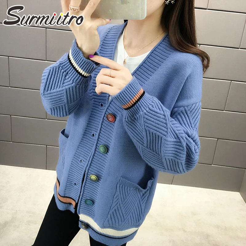 

Surmiitro Korean Women Knitted Jacket 2019 Autumn Winter Ladies Long Sleeve Cardigan Female Tricot Sweater Knitwear Coat