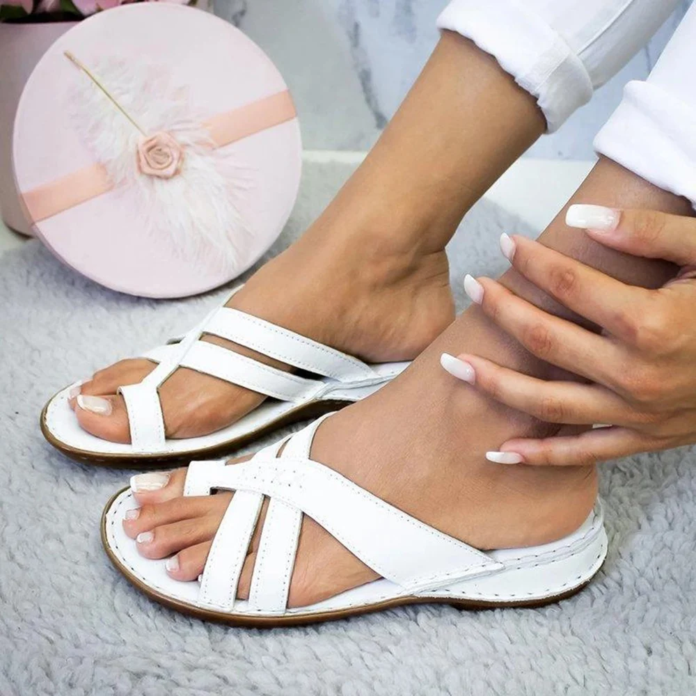 

SHUJIN Women Flip Flops Sandals 2020 Summer Leather Flats Wedges Open Toe Ankle Beach Shoes sandalia feminina Outdoor Slippers
