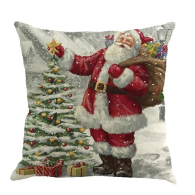1018 Christmas Festival Pillow Santa Claus Printing Dyeing Sofa Bed Home Decor Cushion Cover Bedroom Christmas pillow cover - Цвет: 1018