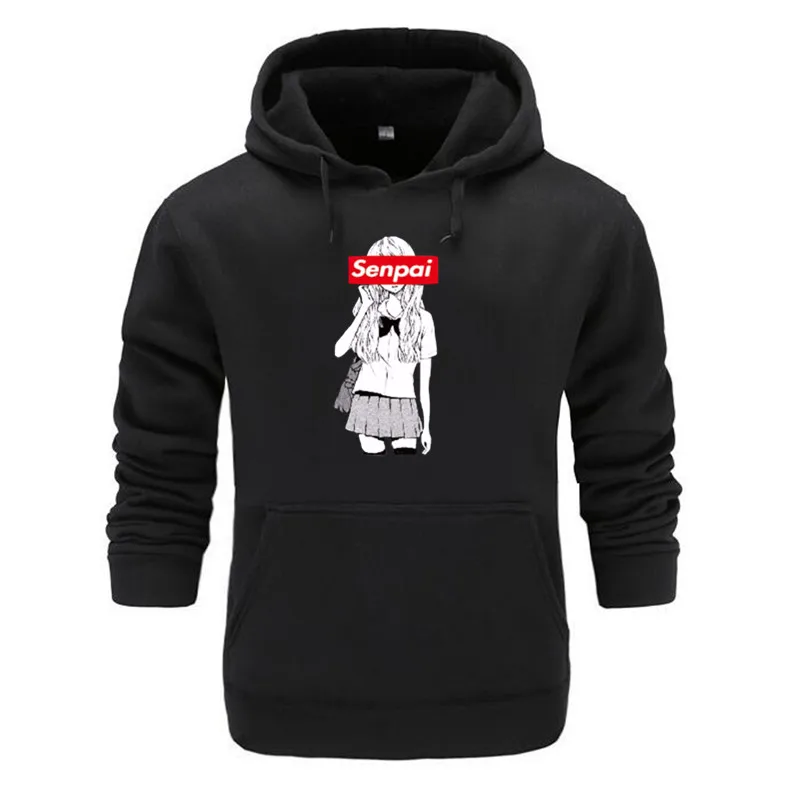 

Winter Men's Senpai Anime Girl Nerdy Design Print Fleece Hoodies Sweatshirts Autumn Unisex Funny Black Hoody Man Winter Clothes