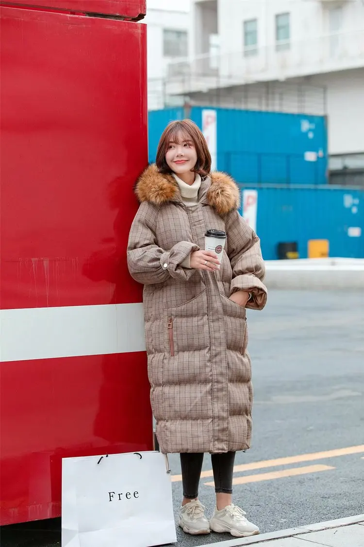 

Pattern Fur Collar Hooded Cotton-padded Clothes Women's Loose-Fit Slimming Thick Long down Jacket Cotton-padded Clothes Winter K