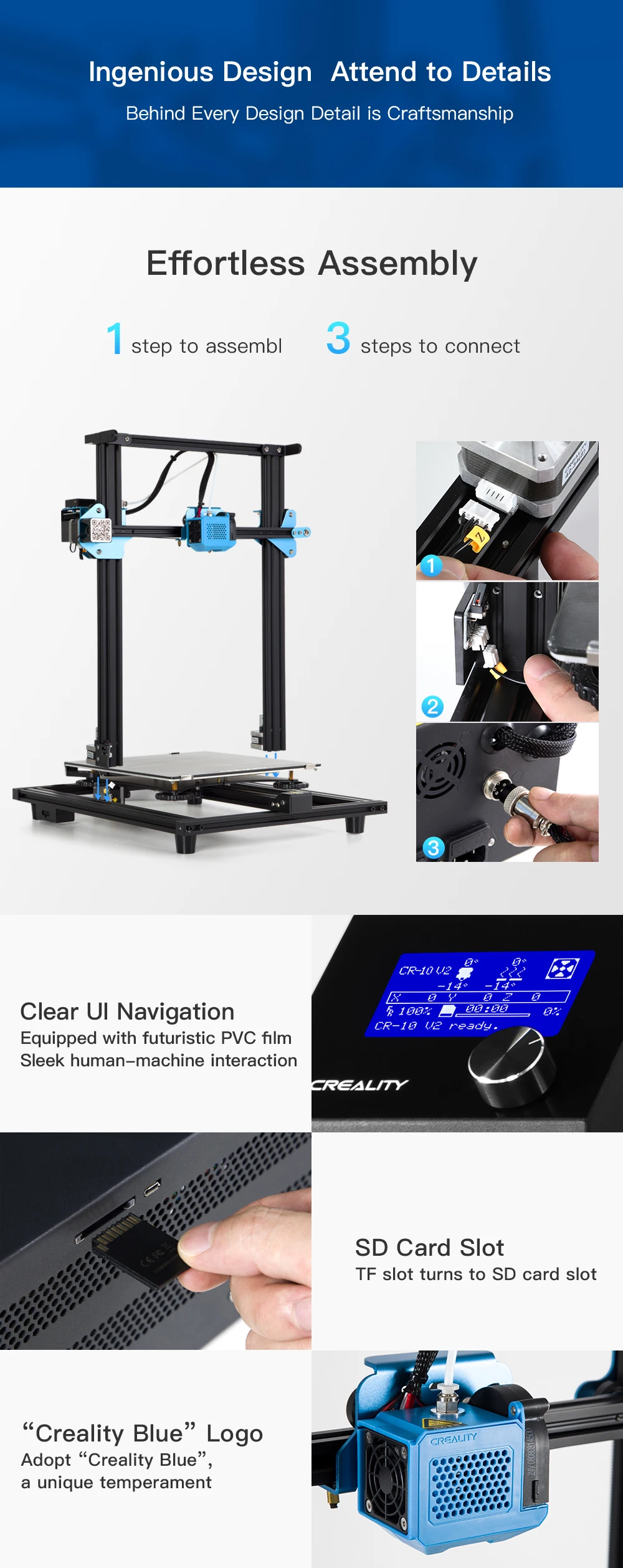 CREALITY 3D Upgrade CR-10 V2 размер принтера 300*300*400 мм, BL сенсорная Бесшумная материнская плата печать с блоком питания Mean well