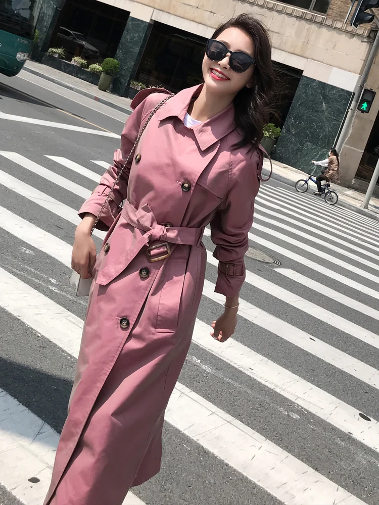 British Style Victorian Trench Coat Waterproof Chameleon Cotton Long Femme Double-Breasted Lady Duster Coat Blue Pink