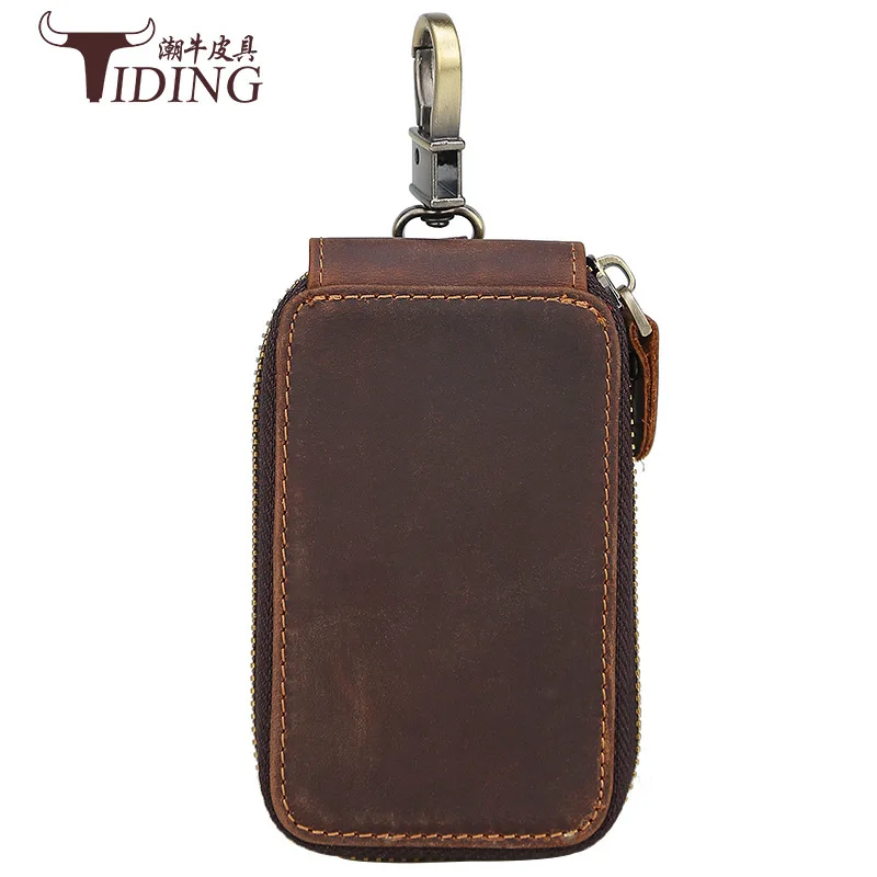 

Tiding Retro Full-grain Leather Zipper Key Horse Leather Wallet Genuine Leather Car Key Customizable