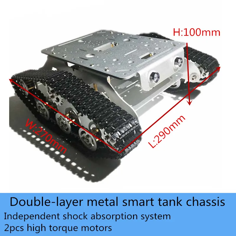 7kg Load Double-Layer Metal Shock Absorbing Tank Chassis Kit TSD300 Smart Crawler Robot Platform With 2pcs High Torque Motor DIY