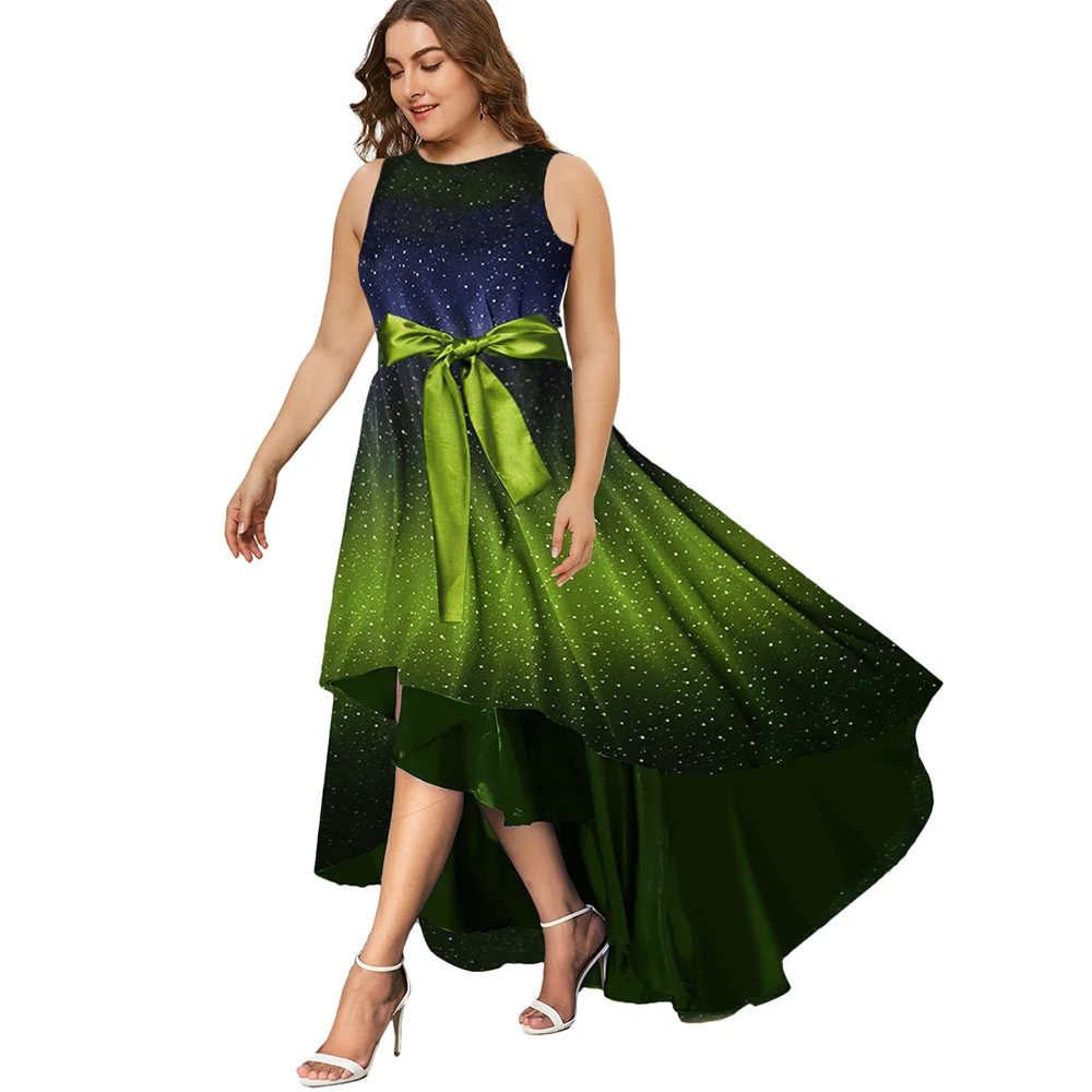 Joineles/женское Повседневное платье с принтом со звездами, с круглым вырезом, без рукавов, с кружевным бантом, асимметричное Свободное платье, 3 цвета, ретро платья