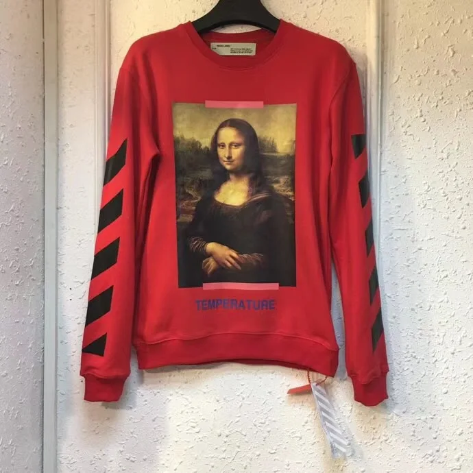 18SS off white Mona Lisa теплопередача стрелка Весна Осень Мужчины Женщины Круглый вырез с длинным рукавом Уличная Толстовка