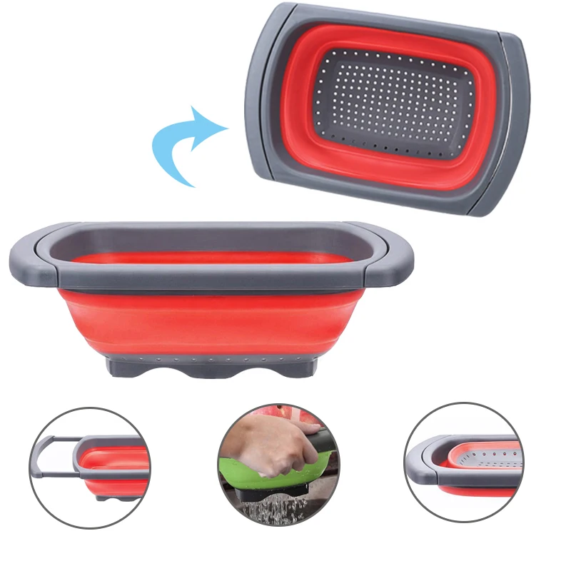 

Kitchen Colander Two Forms a Set Collapsible Fruit Vegetable Strainer Drainer Washing Basket Plastic Drain Vegatable Basket
