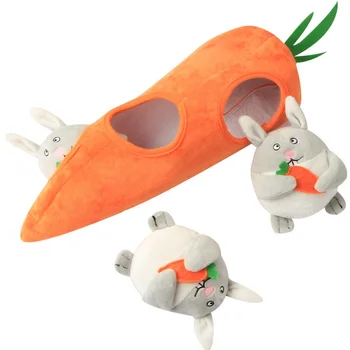 

Pet Dog Carrot Creative House Toy Hide Rabbits Squeaky Toy Interactive Plush Puzzle For Dogs Cat Chew Toy Fit For All Pet