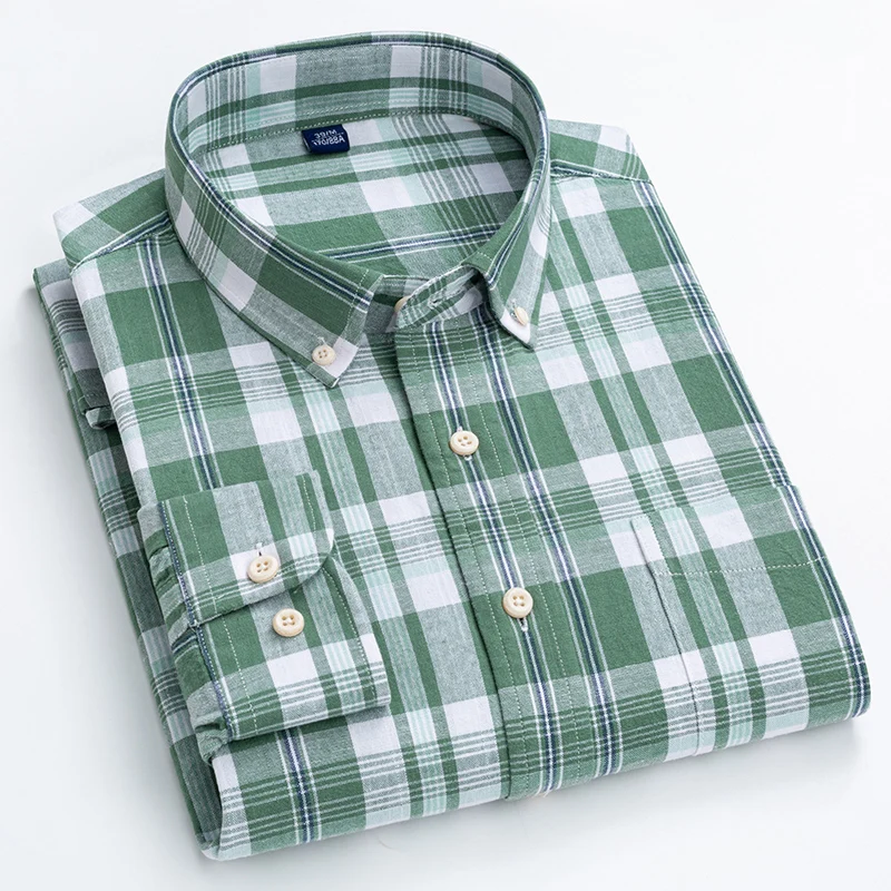 Cotton Linen Casual Plaid Shirt Male Breathable Summer Long Sleeve Striped Clothing With Front Pocket