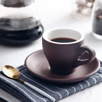 

New Pattern Tulip Shape Professional Ceramic Espresso Shot Cup & Saucer Sets Cafe 80ml Small Caffe Americano Strong Coffee Mug