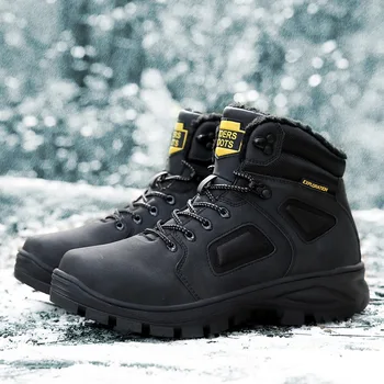 

2019 New Winter Warm Men's Boots Casual Leather Men Ankle Boots Outdoor Comfortable Men Snow Boots Lace Up Plush Men Shoes