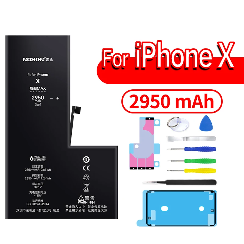 For iPhoneX 2950mAh NOHON литиевая батарея для Apple iPhone 6S 6 7 8 Plus 5S 5 X SE Xr Xs Max 6Plus 7Plus батарея сменная аккумулятор для iPhone6 iPhone7 - Цвет: For iPhoneX 2950mAh