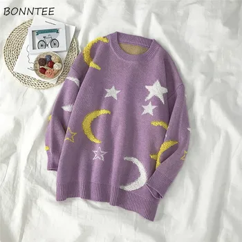 

Sweaters Women O-Neck Leisure Loose High Quality Knitted Womens Thicker All-match Tops Soft Students Pullover Elegant Sweater
