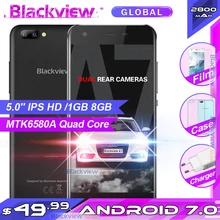 Blackview A7 мобильный телефон Android 7,0 MTK6580A четырехъядерный 5," 1 ГБ 8 ГБ 3 камеры 3g WCDMA 2800 мАч Dual SIM смартфон