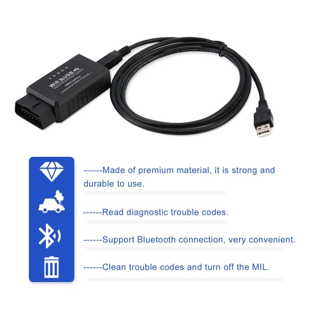 Wifi ELM327 USB сканер OBDII Автомобильный диагностический интерфейс считыватель кодов для Android/IOS/PC USB wifi ELM327 сканирующий инструмент