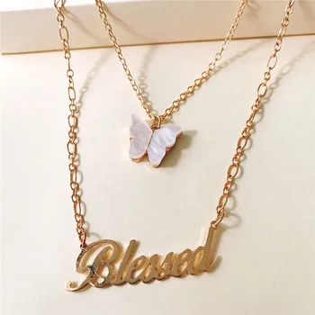 

FASHIONSNOOPS Gold Color Butterfly Pendant Necklace Double Layer For Women New Fashion Simple Temperament Necklace Jewelry Gifts
