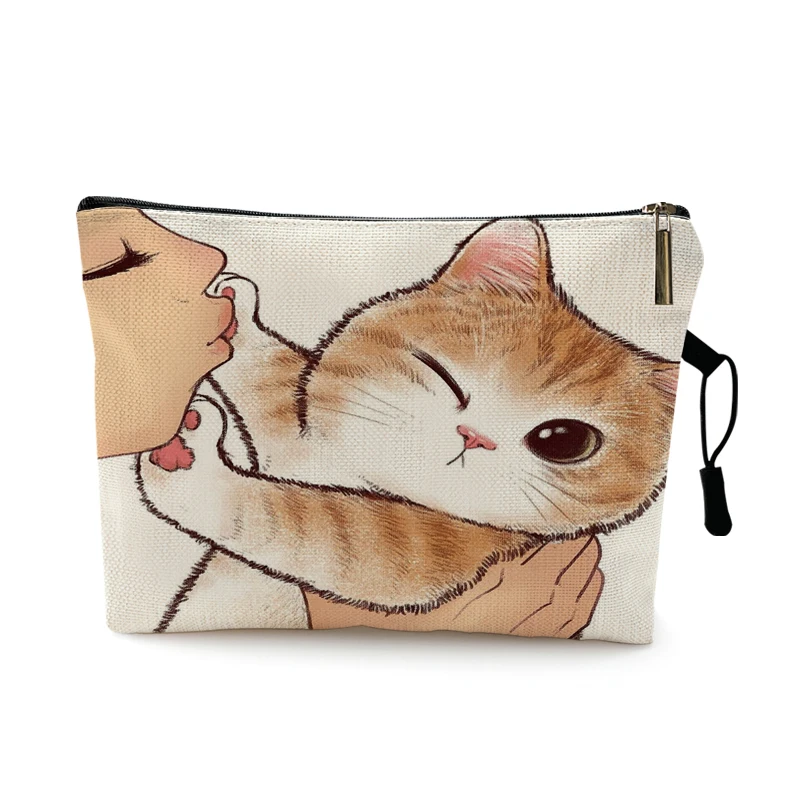 Cute Kissing Cat Makeup Bag With Printing Pattern Cute Organizer Bag Pouchs For Travel Bags Pouch Women's Cosmetic Bag