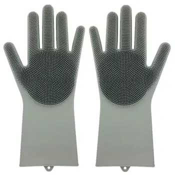 

Colorful 1 Pair Magic integrated design of gloves+dishwashing brush Scrubber Rubber Silicone Gloves for Cleaning Housework