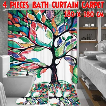 

Colorful Tree Waterproof Shower Curtain Set Non-Slip Rugs Toilet Cover and Bath Mat Waterproof Bathroom Curtains Home Decoration
