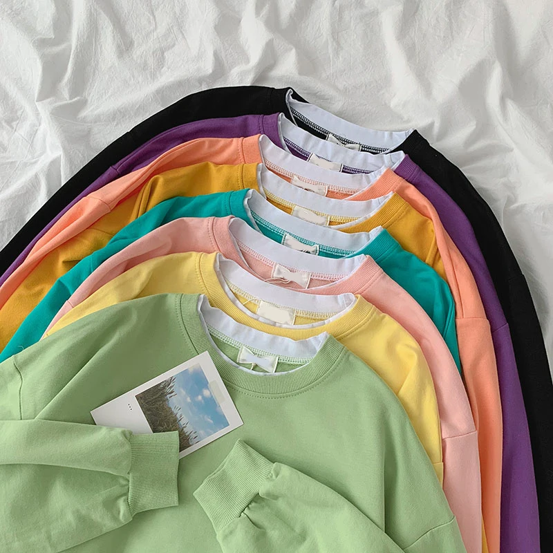 

False Two Pieces Solid Women Sweatshirts Autumn New All Match Loose Casual Home Wear Female Pulls Outwear Tops