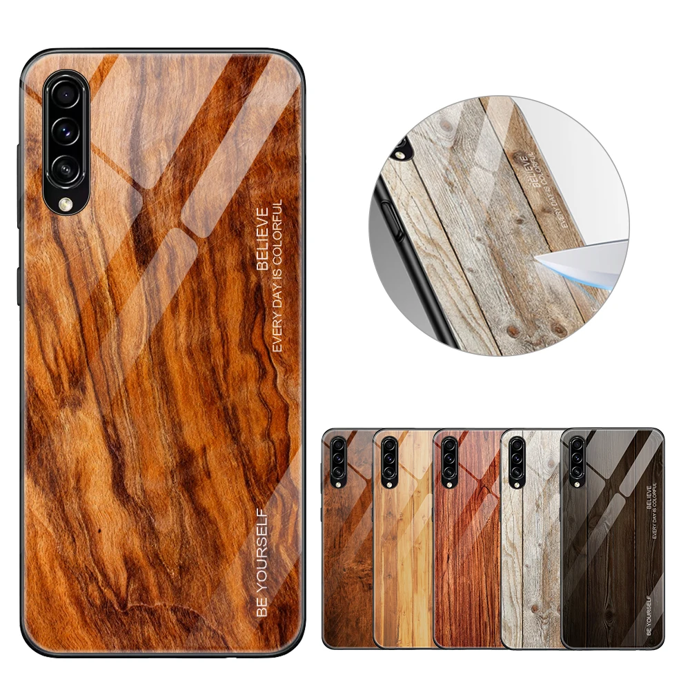 Vintage Wood Grain Texture Pattern Tempered Glass Phone Case For Samsung Galaxy A50 A50S A40 A30 A30S A20 A10 Back Cover |