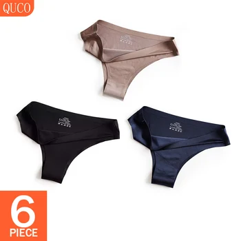 

QUCO Brand 6 Pcs/lot Underwear Women's Panties Sexy Sports Seamless Ladies T-back String For Women Briefs Ice Silk Hot Thongs
