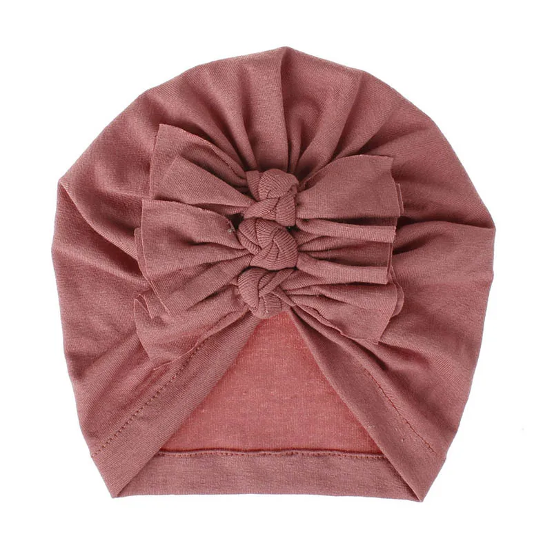 Bowknot dark pink Зимняя и Осенняя шапка для маленьких девочек 0-24 мес., с большим бантом, из хлопка и шерсти, вязанная Толстая теплая шапка для младенца, новая детская шапочка, шапочка, шапочка для девочек - Цвет: Bowknot dark pink