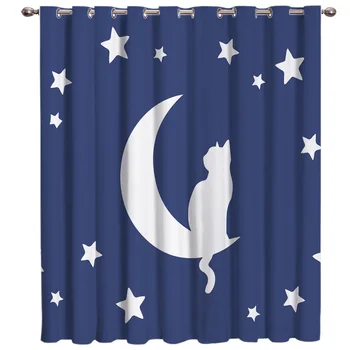 

The Cat Sat On The Moon Surrounded By Stars Window Treatment Hardware Sets Curtain