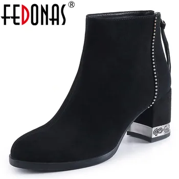 

FEDONAS Warm Cow Suede Women Ankle Boots 2020 Winter Elegant Chelsea Short Boots Party Office Shoes Woman Big Size Party Shoes