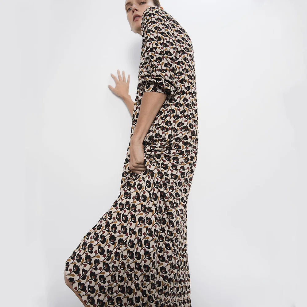 Новинка ZA Платье с принтом осеннее Модное Длинное богемное модное платье с принтом женское свободное платье праздничные подарки оптом